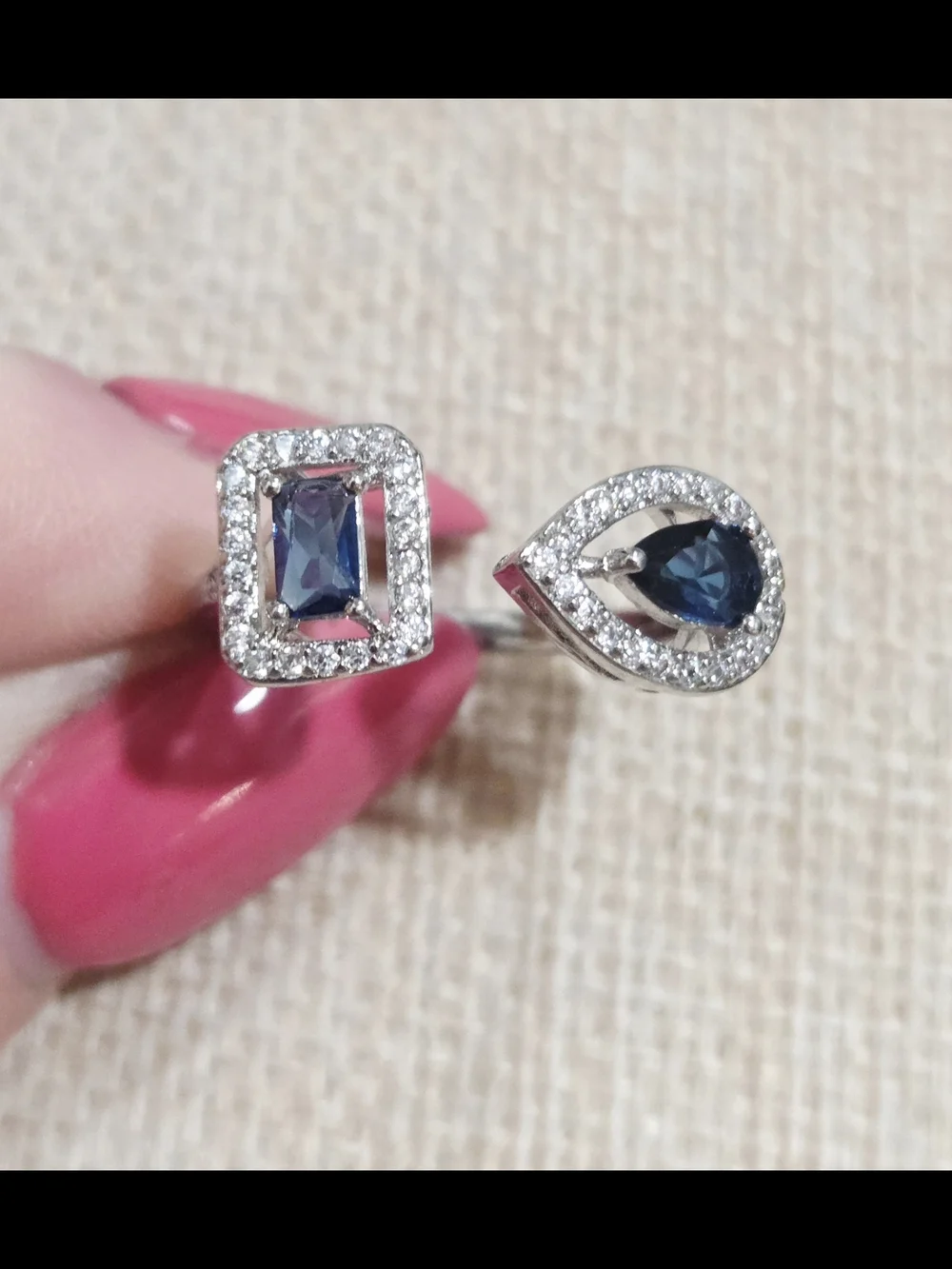 Sterling Silver Double-Head Blue Sapphire Halo Ring